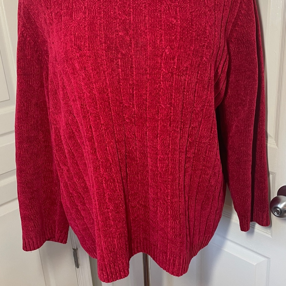 Alfred Dunner Mockneck Red Sweater Chenille Cabled Winter Holiday Christmas 3X - Picture 6 of 17